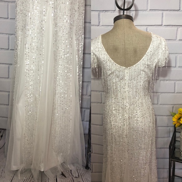 Adrianna eCap sleeve beaded fringe long dress - Picture 5 of 6